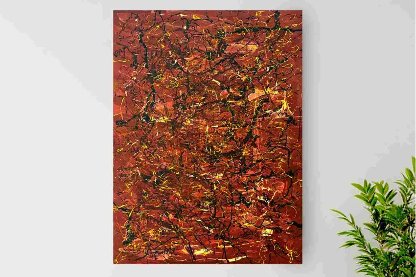 ATUMN LEAVES, Hand Drawn Abstract Painting, Warm Tones, Leaf Patterns, Suitable For Decorating Living Spaces