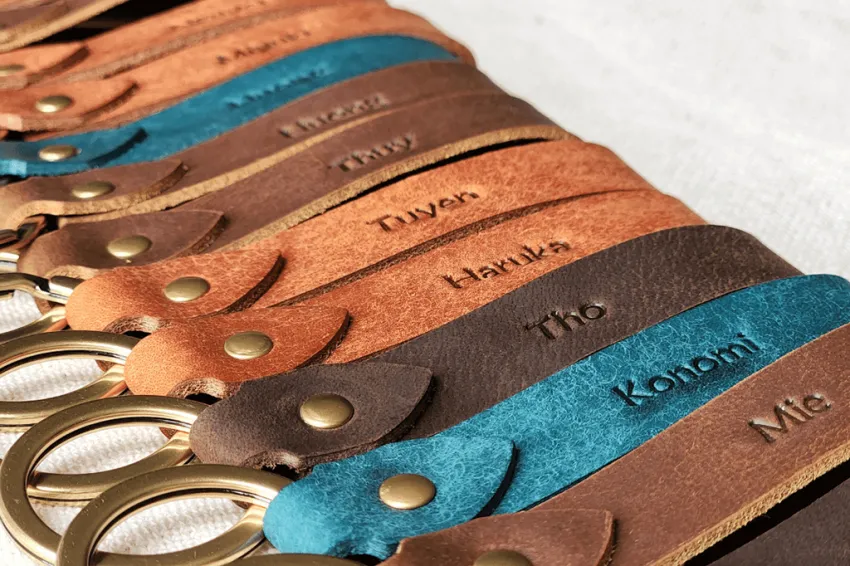 Name Engraving Leather Keychain, Premium Leather Material, Engravable, Personalized Touch, Rustic Style, Corporate Gift