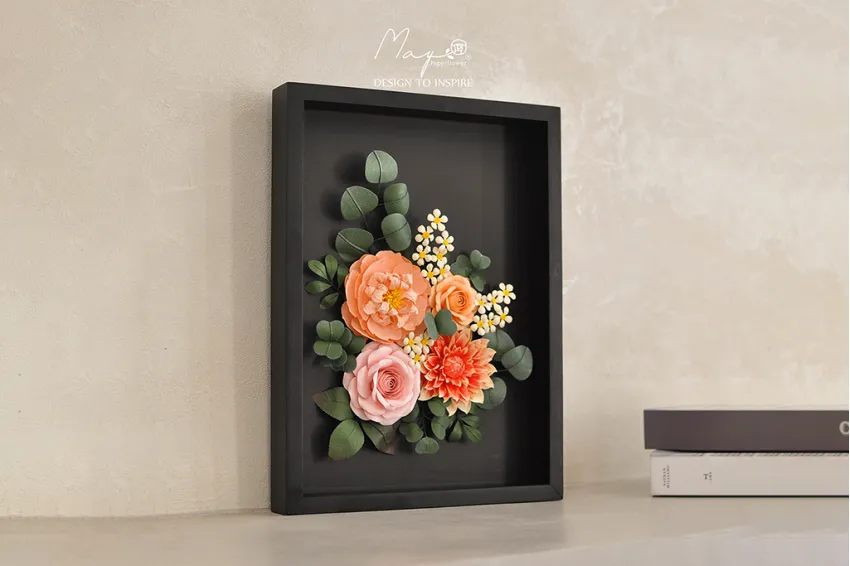 Handmade Paper Flower Painting - Secret Garden MAYPAPERFLOWER 30x40cm Wooden Frame, Corporate Gift