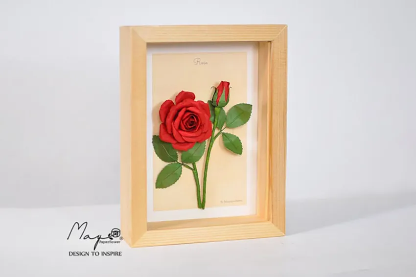 Handmade Paper Flower Painting, Red Roses MAYPAPERFLOWER Wooden Frame of 15 x 20cm Handmade Paper Flower Painting, Red Roses MAYPAPERFLOWER Wooden Frame of 15 x 20cm