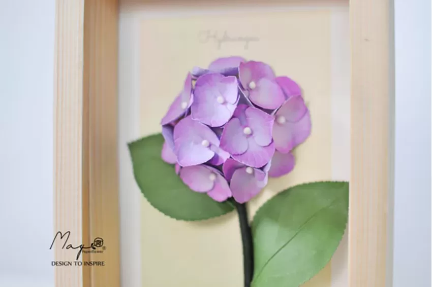 Tranh Hoa Giấy Handmade Trang Trí - Hoa Cẩm Tú Cầu MAYPAPERFLOWER Khung Tranh Gỗ Size 15 x 20cm, Quà Tặng Doanh Nghiệp