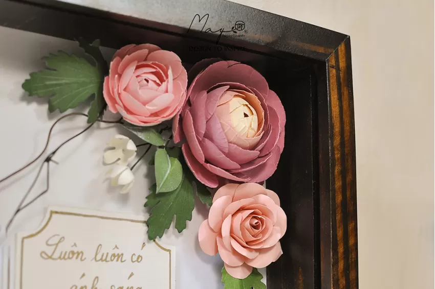 Handmade Paper Flower Painting - The Pink Rose MAYPAPERFLOWER With 20x25cm Wooden Frame, Interior Decoration, Handmade Gifts, Personalized Gifts, Corporate Gift