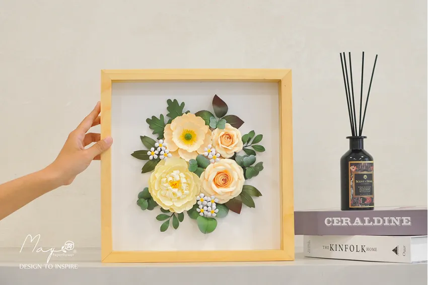 Handmade Paper Flower Painting - Winter Sunlight MAYPAPERFLOWER With 33x33cm Wooden Frame, Corporate Gift