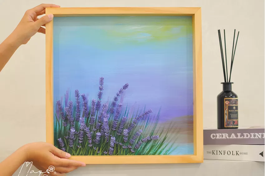 Handmade Paper Flower Painting - Lavender Field MAYPAPERFLOWER With 40x40cm Wooden Frame, Corporate Gift