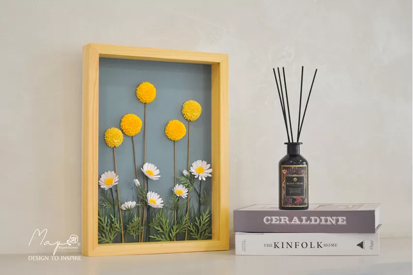 Handmade Paper Flower Painting - Wild Flower Maypaperflower With 30x40cm Wooden Frame, Corporate Gift