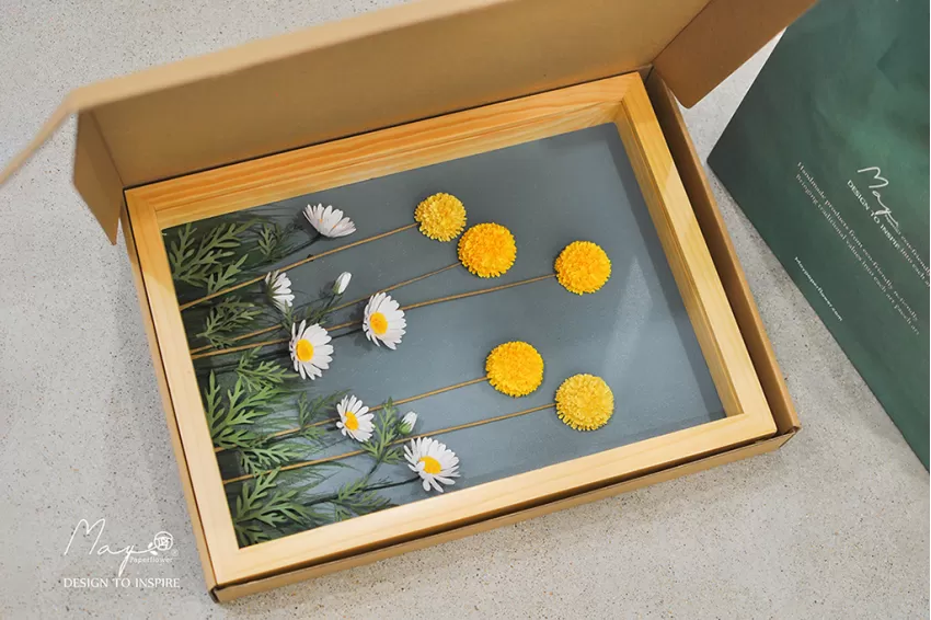 Handmade Paper Flower Painting - Wild Flower Maypaperflower With 30x40cm Wooden Frame, Corporate Gift