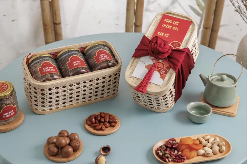 “Khởi Niên” Tet Gift Box, Exquisite Design, Premium Quality Treats, Healthy Tet Gifts, Tet Gifts For Colleagues, Vietnamese Tet Gifts