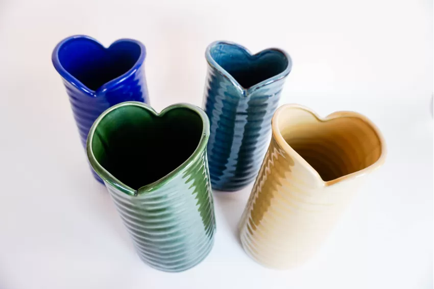 Banana Leaf Ceramic Vase With Heart Shape Opening, Vietnamese Ceramics, Tropical Home Decor, Unique Flower Vase, Handmade Ceramic Vase, Gift Ideas