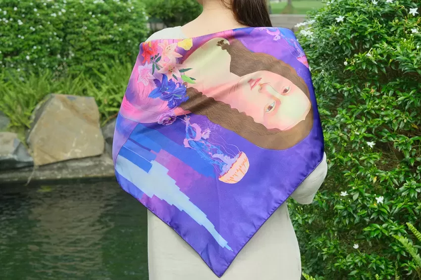 Khăn Lụa Satin Mona Lisa, Túi Tote Handmade, Họa Hình Nàng Mona Lisa, Phụ Kiện Thời Trang Sang Trọng Và Quyến Rũ