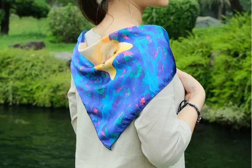 Khăn Lụa Satin Con Mèo, Nền Xanh, Khăn Lụa In Hình Mèo, Khăn Lụa Họa Tiết, Khăn Lụa Bandana, Khăn Choàng Thời Trang