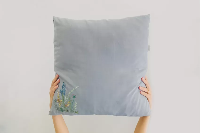 Hand-Embroidered Pillow - Em Thêu, Various Colors, Soft Linen Fabric, Elegant Style, For Head Or Sofa Decoration