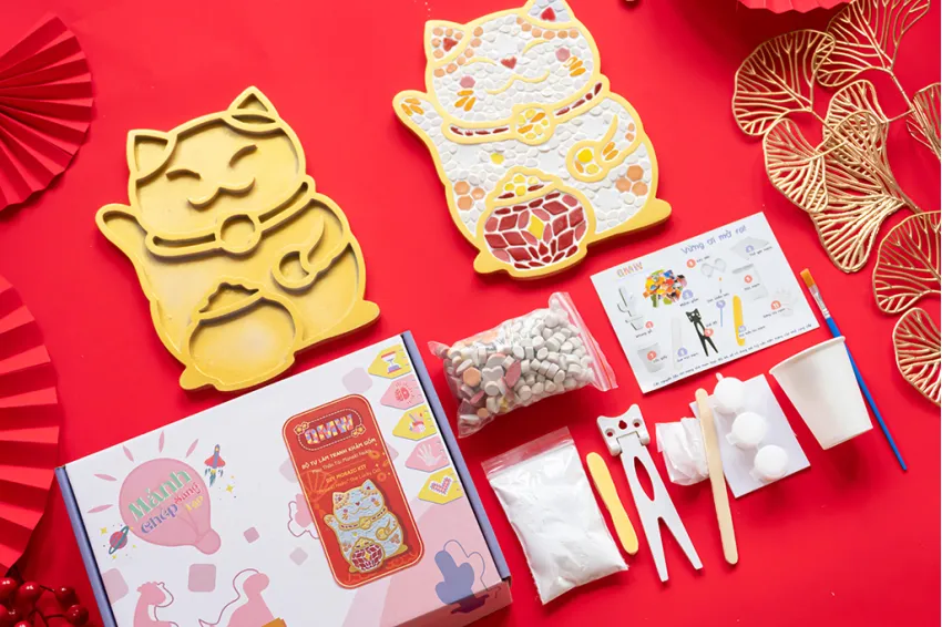 [Tet Collection] Maneki Neko, DIY Mosaic Kit For Kids, Various Designs, Premium Ceramic Material, Meaningful and Educational Gift for Children