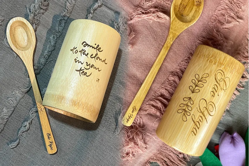 Bamboo Cup With Customized Engraved Message, Bamboo Cups, Green Kitchen Accessories, Eco Cups, Bamboo Utensils, Unique Gifts, Personalized Gifts, Corporate Gift