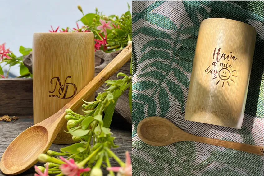 Bamboo Cup With Customized Engraved Message, Bamboo Cups, Green Kitchen Accessories, Eco Cups, Bamboo Utensils, Unique Gifts, Personalized Gifts, Corporate Gift