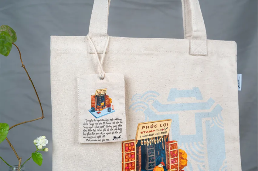 "6 Hàng Quạt" Canvas Tote Bag, Hanoi Collection: Craft Marks, Tote Bags, Fabric Bags, Unique Design Bags, Gifts for Foreigners, Gift Ideas