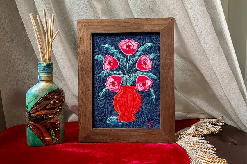 "Flower Vase 1" Wool Art Paintings, Wool Paintings, Handmade Gifts, Art Paintings, Hanging Paintings, Interior Decoration, Still Life Style Paintings, Unique Gifts