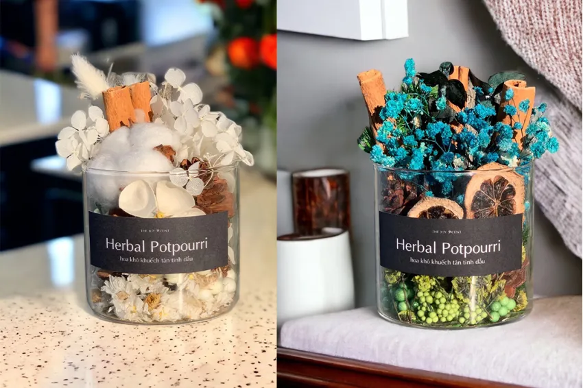 Lọ Hoa Khô Khuếch Tán Herbal Potpourri, Quà Tặng Mùi Hương, Quà Tặng Sức Khỏe Tinh Thần, Quà Tặng Cho Nữ, Quà Tặng Thủ Công