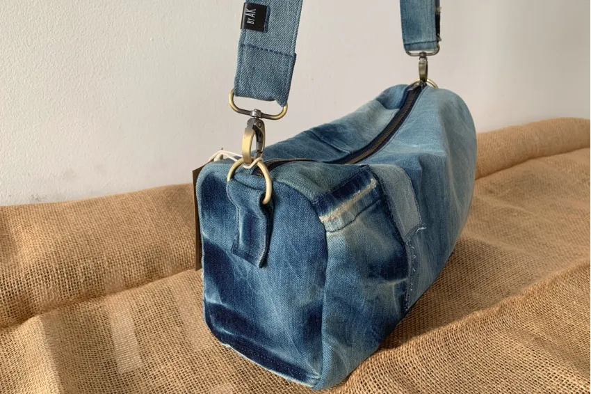 Unisex Drum Bag From Recycled Jeans, Handmade Denim Patchwork For Adventurers, Spacious and Stylish, Unique Gifts, Fashionable Gifts