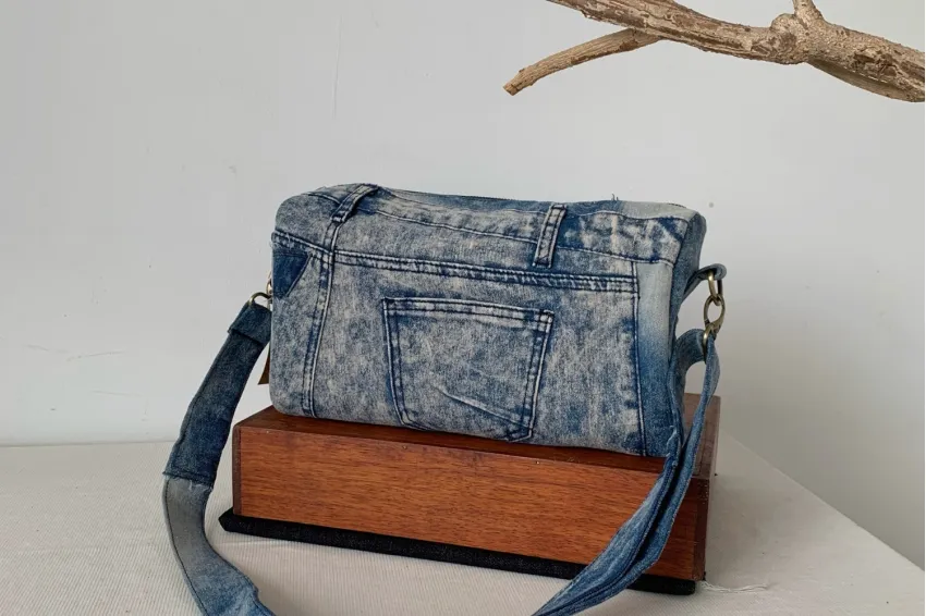 Unisex Drum Bag From Recycled Jeans, Handmade Denim Patchwork For Adventurers, Spacious and Stylish, Unique Gifts, Fashionable Gifts