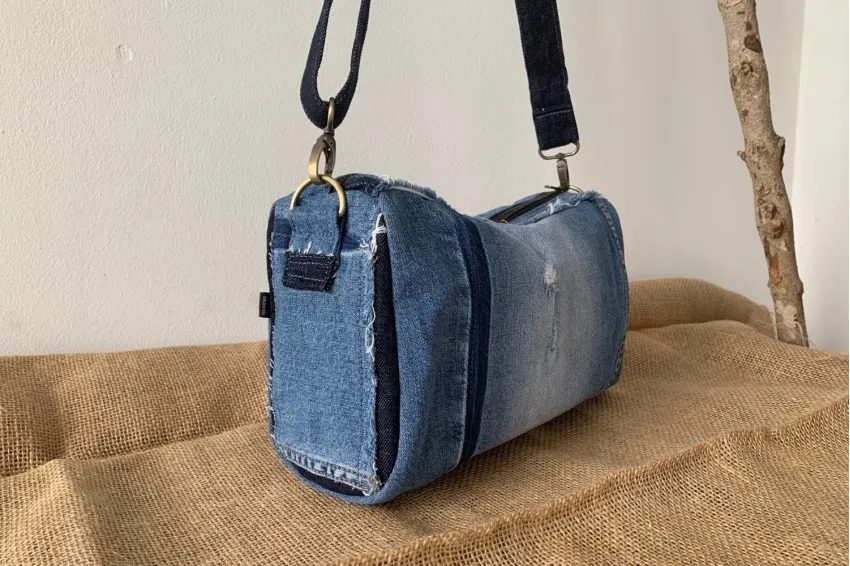 Unisex Drum Bag From Recycled Jeans, Handmade Denim Patchwork For Adventurers, Spacious and Stylish, Unique Gifts, Fashionable Gifts