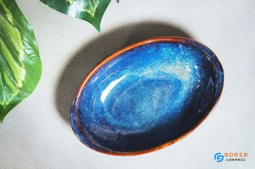 Ocean Blue Fire-Glazed Ceramic Oval Plate, 23 x 15cm, Mysterious Alure,  Vietnamese Ceramic, Bat Trang Ceramic,  Premium Ceramics, Premium Gifts