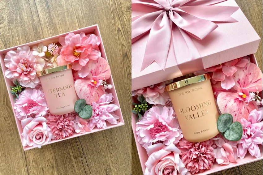 Floral Whisper Gift Box, Dried Flowers And Scented Candles, Valentine Gift Box, 20 x 20cm, Bloom In Collection, Elegant Boxes, Women's Day Gifts