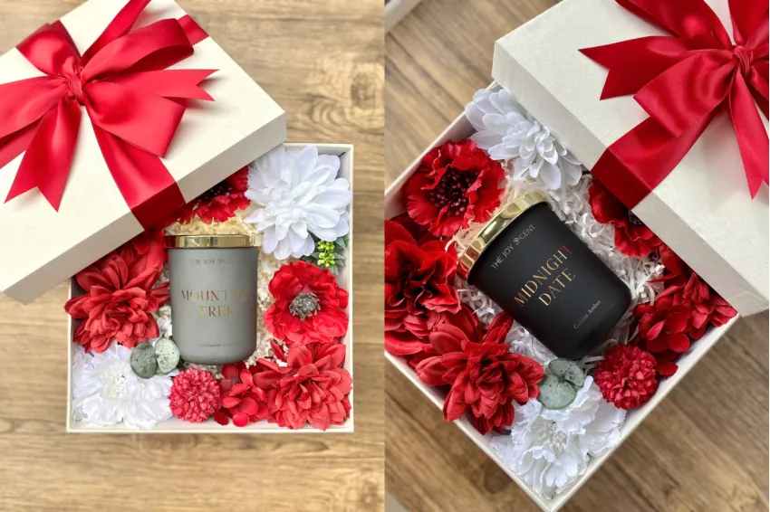 Eternal Bloom Gift Box, Dried Flowers And Scented Candles, October 20th Gift Box, 20 x 20cm, Romantic Red, Bloom In Collection, Women's Day Gift Boxes