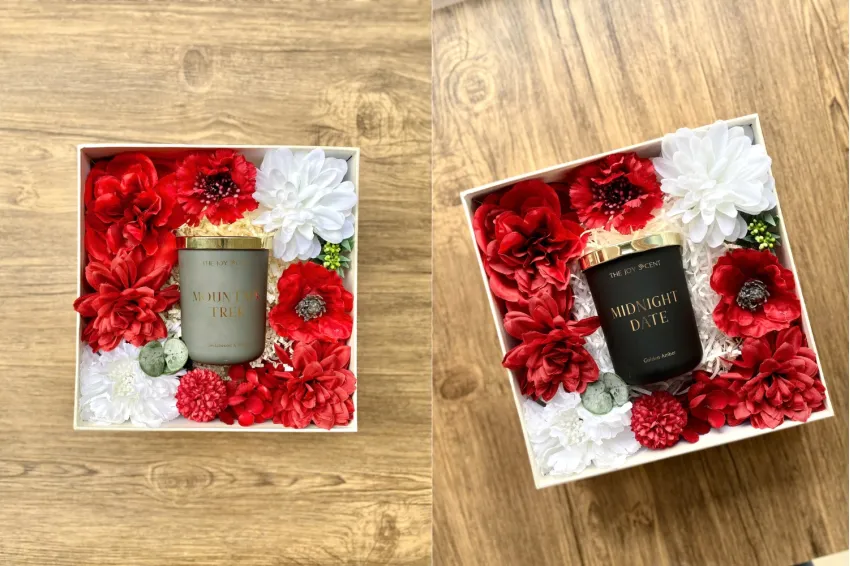 Eternal Bloom Gift Box, Dried Flowers And Scented Candles, October 20th Gift Box, 20 x 20cm, Romantic Red, Bloom In Collection, Women's Day Gift Boxes