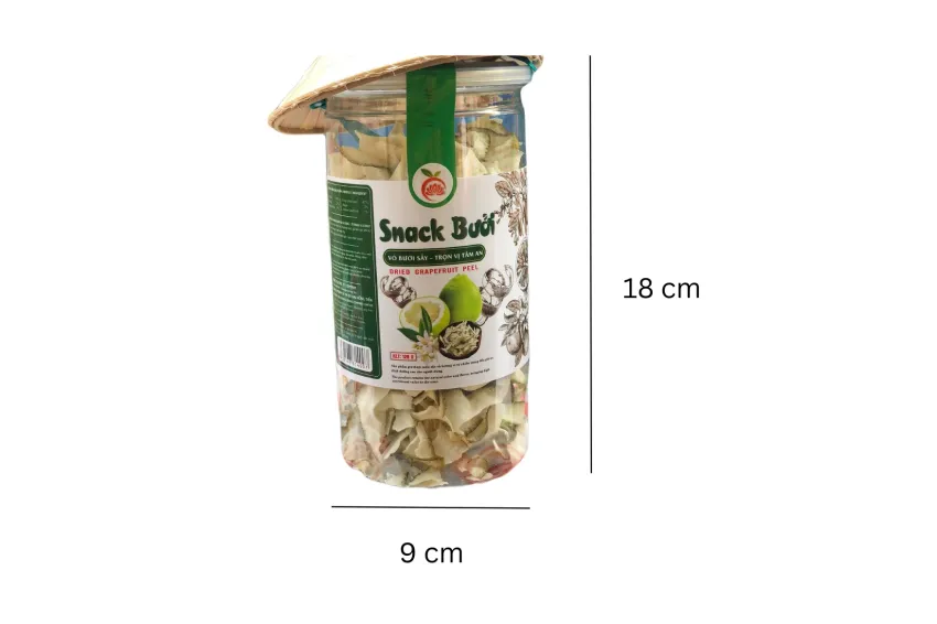 Snack Bưởi Vị Truyền Thống, 100% Vỏ Bưởi Tươi, Vị Chua Nhẹ Khó Cưỡng, Hũ 120g, Vỏ Bưởi Sấy, Không Chất Bảo Quản, Snack Trái Cây, Ăn Vặt Lành Mạnh