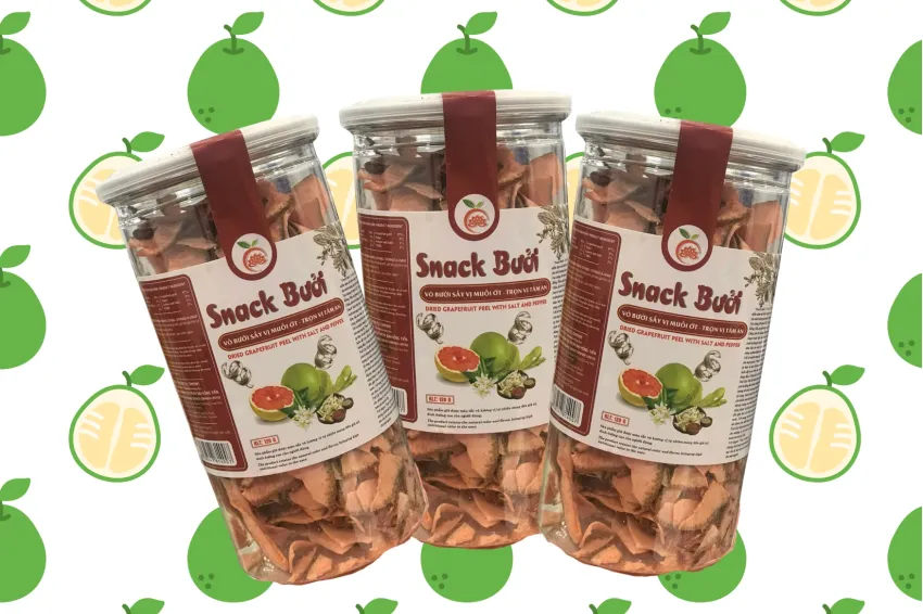 Snack Bưởi Vị Muối Ớt, 100% Vỏ Bưởi Tươi, Vị Cay Nồng Giòn Tan, Snack Vỏ Bưởi, Không Chất Bảo Quản, Vỏ Bưởi Sấy, Quà Tặng Sức Khỏe