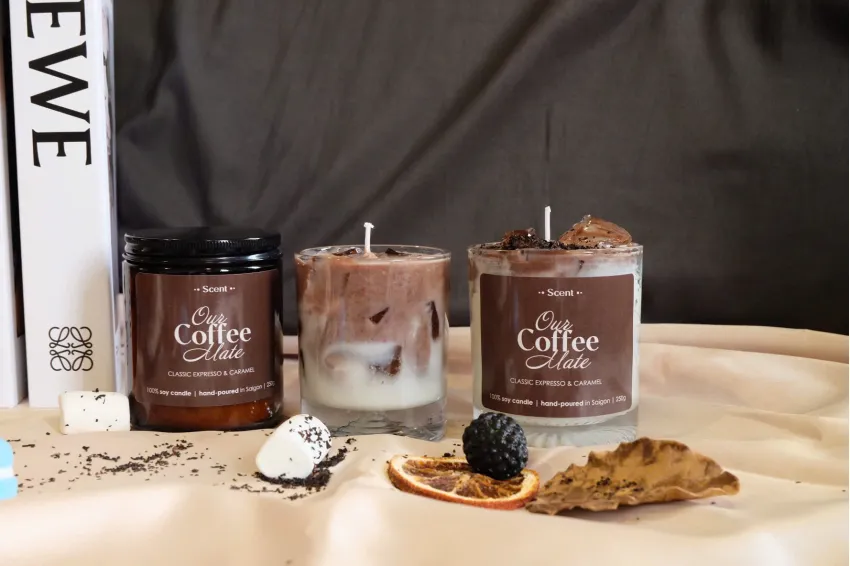 "Our Coffee Mate" Scented Candle, Vietnamese Aroma In Every Scent, Printed Name Or Logo, Soy Wax Scented Candle, Vietnamese Coffee, Vietnamese Gift