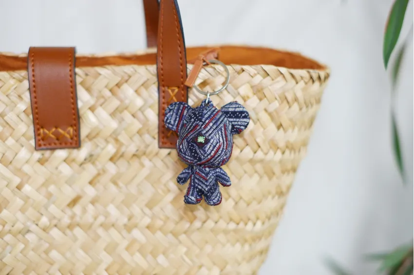 Brocade Bear Keychain, Unique Ethnic Vibe, Recycled From H'Mong Costumes, Mini Bearbrick, Handmade Keychains, Unique Birthday Gifts, Vietnamese Gifts