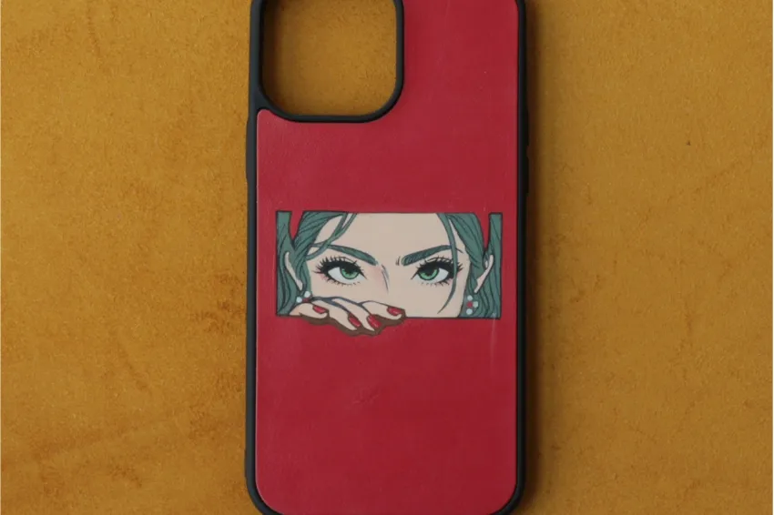 Personalized Engraved Cartoon Leather Phone Case, Manga Hand Painted, Name Engraved, Signature Engraved By Request, Personalized Gift, Valentine Gift