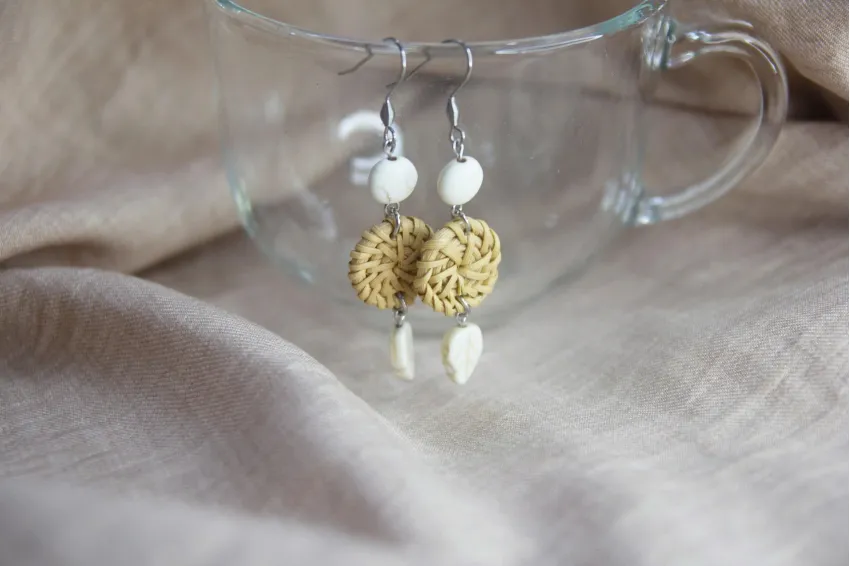 Handcrafted Moon & Leaf Earrings From Natural Rattan, Deep Connection With Nature, Earrings For Girlfriends, Vietnamese Souvenirs, Birthday Gift For Her Handcrafted Moon & Leaf Earrings From Natural Rattan, Deep Connection With Nature, Earrings For Girlfriends, Vietnamese Souvenirs, Birthday Gift For Her