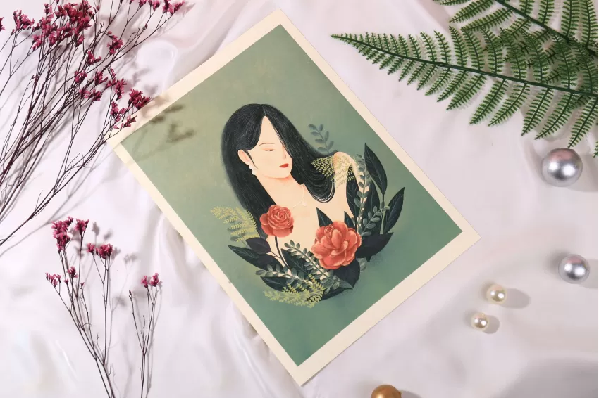 Tranh Lady Camellia, nhẹ nhàng nhưng cuốn hút (Ảnh: Havu Art studio | CHUS)