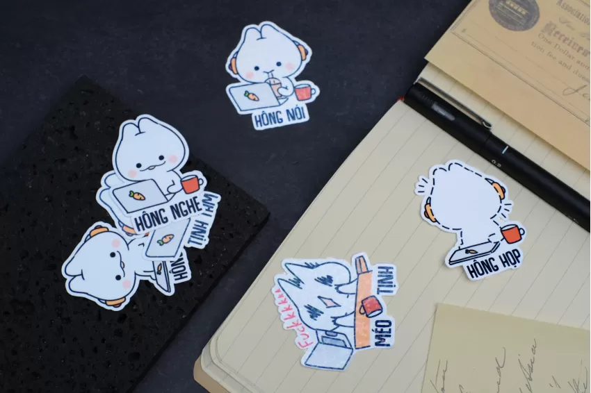 hình dán, stickers, hình dán dễ thương, cute stickers, văn phòng phẩm, stationery, vẽ mình họa, illstration