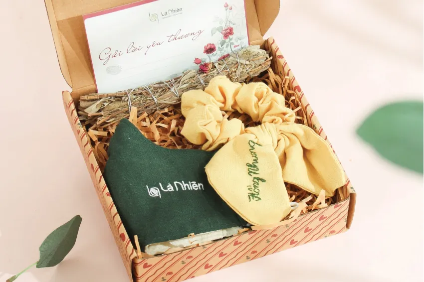 "Morning Sunshine" Gift Set, Customized Name Embroidered Face Mask And Scrunchie, Patterned Kraft Box, Gifts For Women, Meaningful Gifts