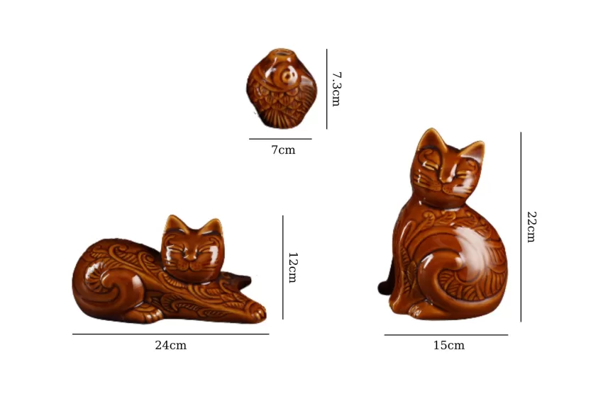 Glazed Cat Ceramic Figurine With Flower Carvings Glazed Cat Ceramic Figurine With Flower Carvings