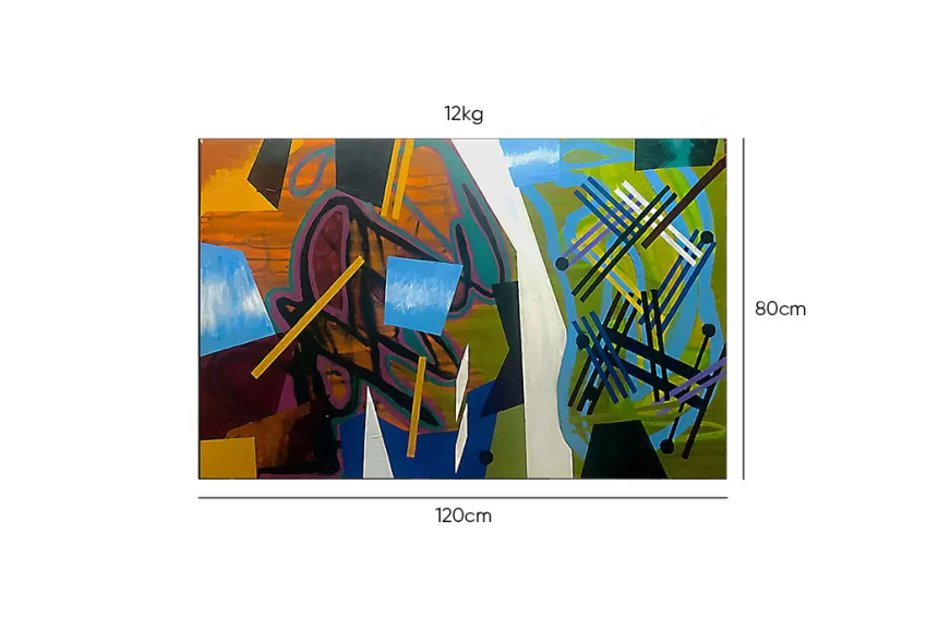 HIMHIM 240323, Hand Drawn Abstract Painting, Multidimensional Painting, Geometric Patterns, Modern Living Room Accent