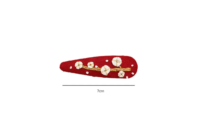 Holly Berry Embroidered Linen Hair Clip, “Special Christmas” Collection, Red Tone, Impressive Christmas Accessory, Cute Embroidery Style Holly Berry Embroidered Linen Hair Clip, “Special Christmas” Collection, Red Tone, Impressive Christmas Accessory, Cute Embroidery Style