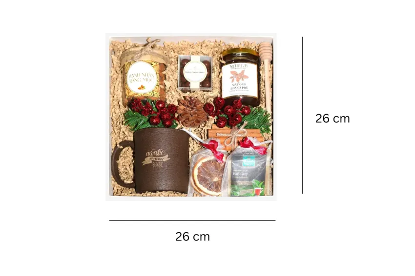 "Delightful Holiday" Gift Box, Filled With Christmas Cheer, Coffee Grounds Cup, Cinnamon Orange Tea, Chocolate, Almond, Perfect Christmas Gift Set