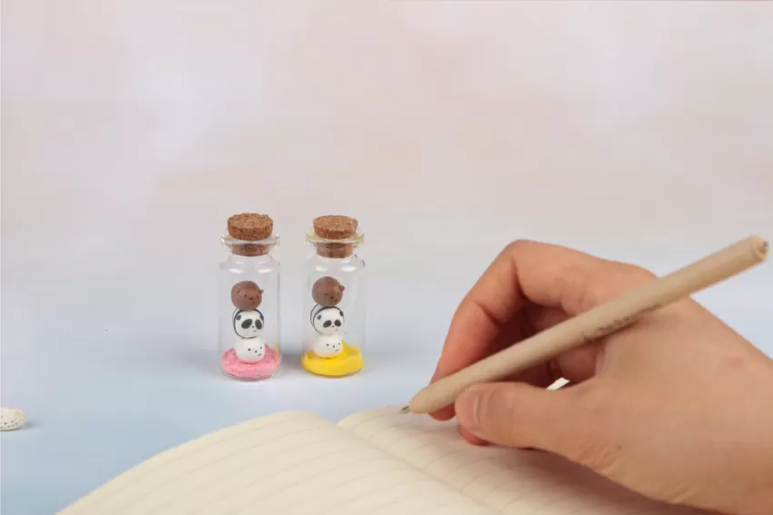 We Bare Bears Glass Bottles, Featuring Cute Bear Designs, Decorates Study Desks, Made of Clay, Handmade Product