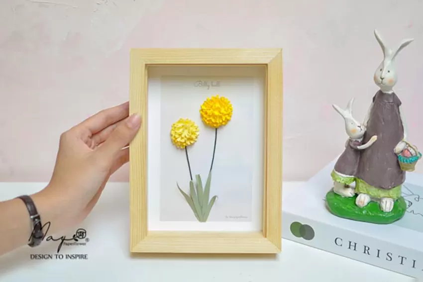 Paper Flower Painting, Billy Ball MAYPAPERFLOWER Wooden Frame of 15 x 20cm, Corporate Gift