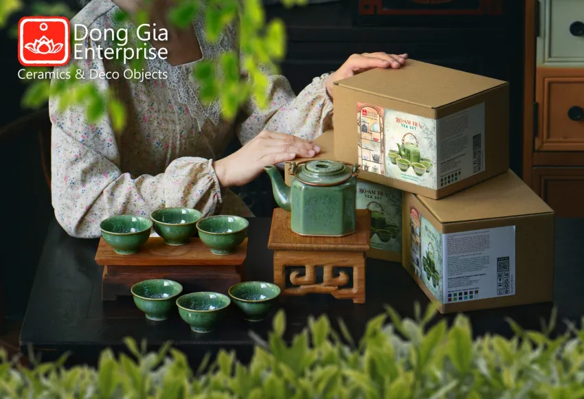 Hexagonal Tea Set, Crystal Green Collection, Perfect Housewarming Gift, Handcrafted Vietnamese Tea Set, Meaningful Gift, Easy Care & Dishwasher Safe
