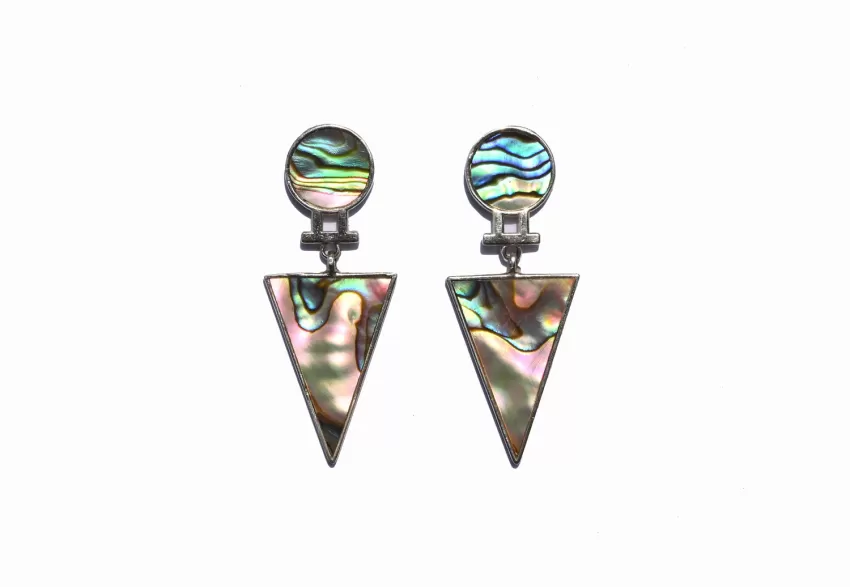 Love Triangle Abalone Shell Earrings, Long Earring Shape, New And Unique Design, Made Of 925 Silver And Abalone Shell, Luxurious Style