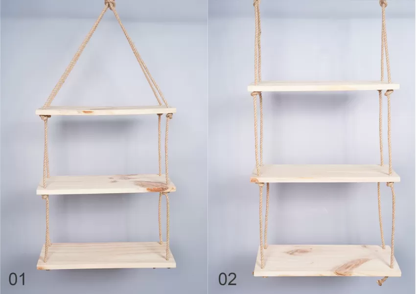 Swing Jute Hanging Shelf, Imported Pine Wood Material, Sturdy Shelf, Able to Bear Heavy Objects, Resistant to Mold, Space-Saving