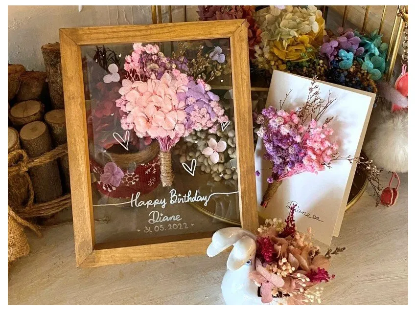 Dried Flower Bouquet Birthday Greeting Frame