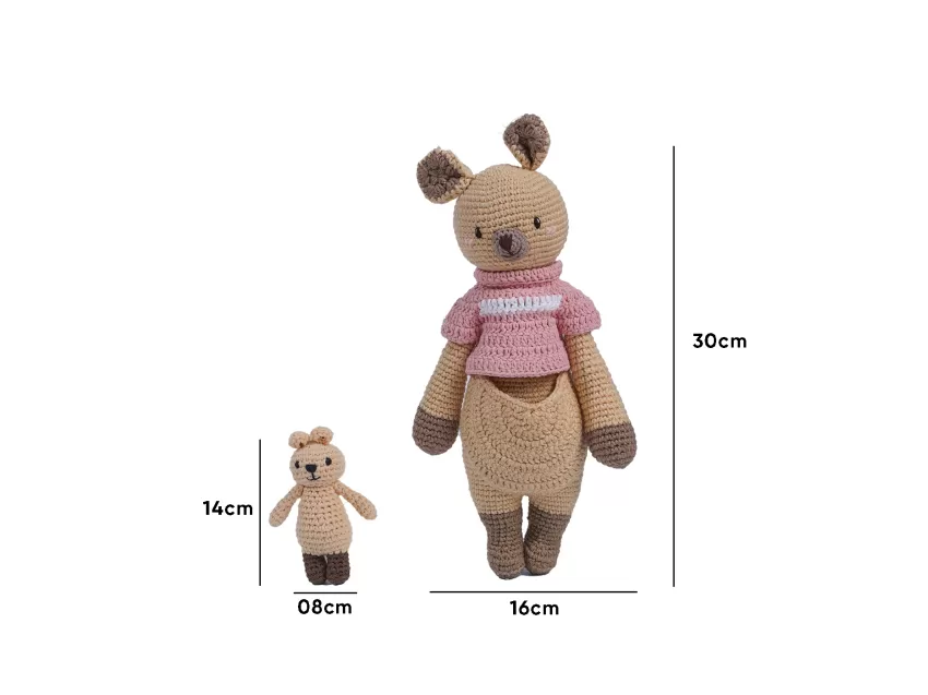 Crochet Stuffed Standing Kangaroo Mommy And Baby, Medium Size, Woolen Kangaroo Plush, Mother And Baby Kangaroo Stuffed Animals