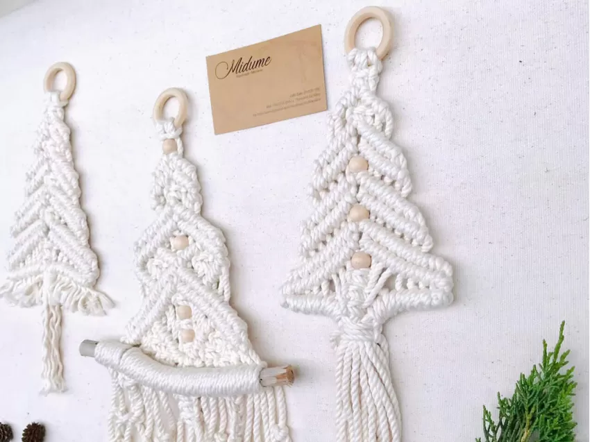 Macrame Christmas Pine Tree, Adorable Small Decorative Accessories, Christmas Theme, Living Space Decoration