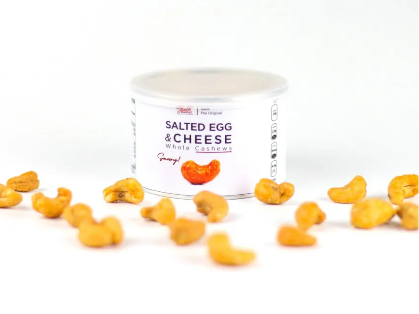 Salted Egg And Cheese Whole Cashews In Tin Jar, Premium Cashew Nuts, Crispy Fat, Vietnamese Snacks, Pure Cashew Nuts, Good For Health, Exclusive Design